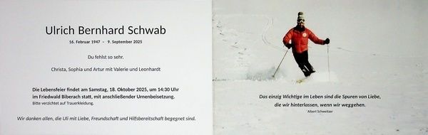 Einladung zur Lebensfeier Uli Schwab Einladung zur Lebensfeier Uli Schwab
